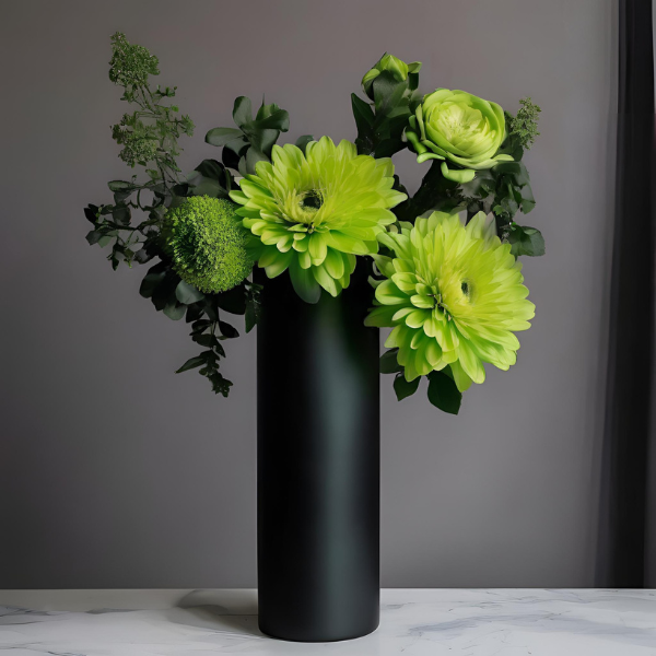 FRESH FLOWERS + BLACK 3D PRINTED TALL VASE