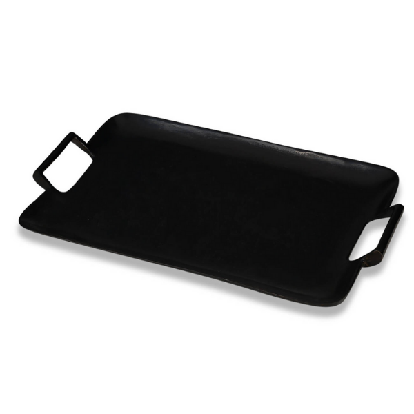 MATTE BLACK RECTANGULAR TRAY WITH HANDLES